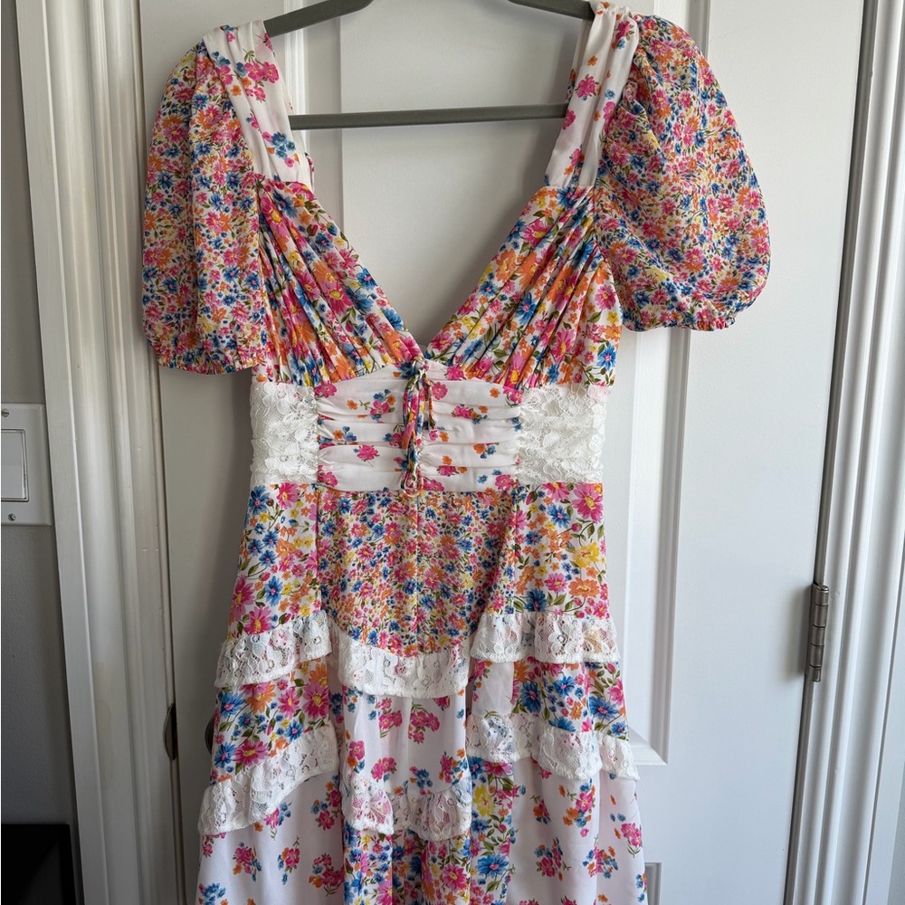 Altar'd State Multicolor Floral Dress with Lace